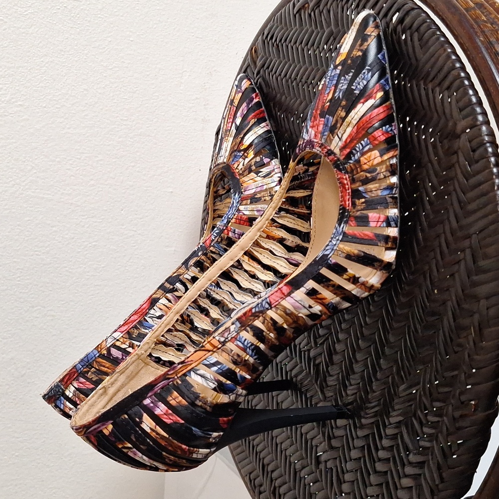 Zara Strappy Multicolor Court Heels Sz 37 6.5 - Picture 5 of 11